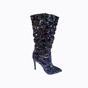 Purple Hologram Sequin Stilettos 8 Slouchy Metallic Glitchy Glam Y2K Party Rave